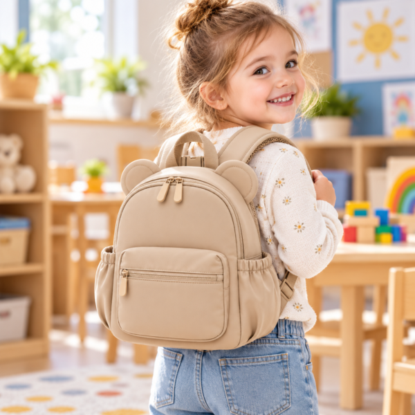 Custom Bear Ear Toddler Backpack with Front Zipper Pockets