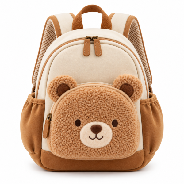 Custom Teddy Bear Toddler Backpack with Plush Front Pocket