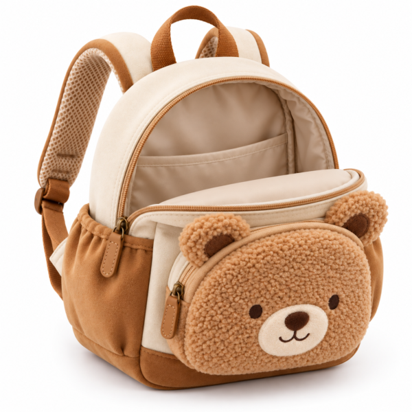Custom Teddy Bear Toddler Backpack with Plush Front Pocket