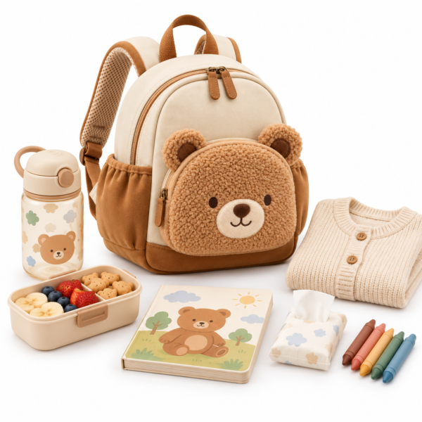 Custom Teddy Bear Toddler Backpack with Plush Front Pocket