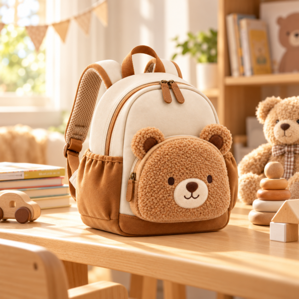 Custom Teddy Bear Toddler Backpack with Plush Front Pocket