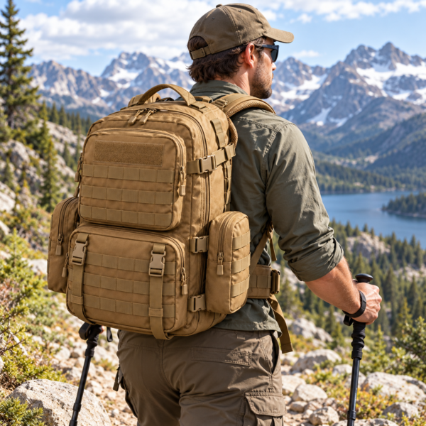 Custom Multi-Pocket MOLLE Tactical Backpack with Side Utility Pouches