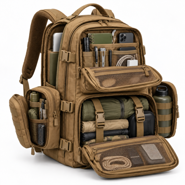 Custom Multi-Pocket MOLLE Tactical Backpack with Side Utility Pouches