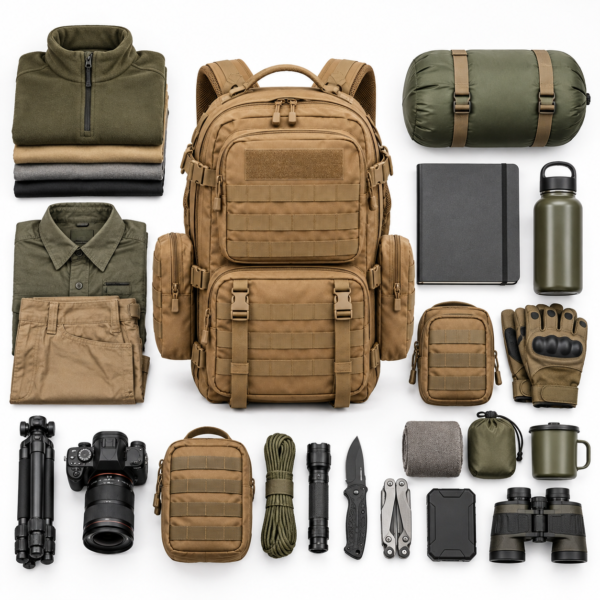 Custom Multi-Pocket MOLLE Tactical Backpack with Side Utility Pouches