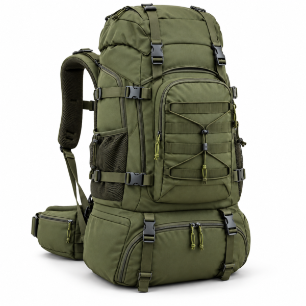 Custom Large Tactical Hiking Backpack with Bottom Compartment & Padded Hip Belt