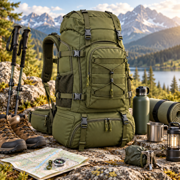 Custom Large Tactical Hiking Backpack with Bottom Compartment & Padded Hip Belt