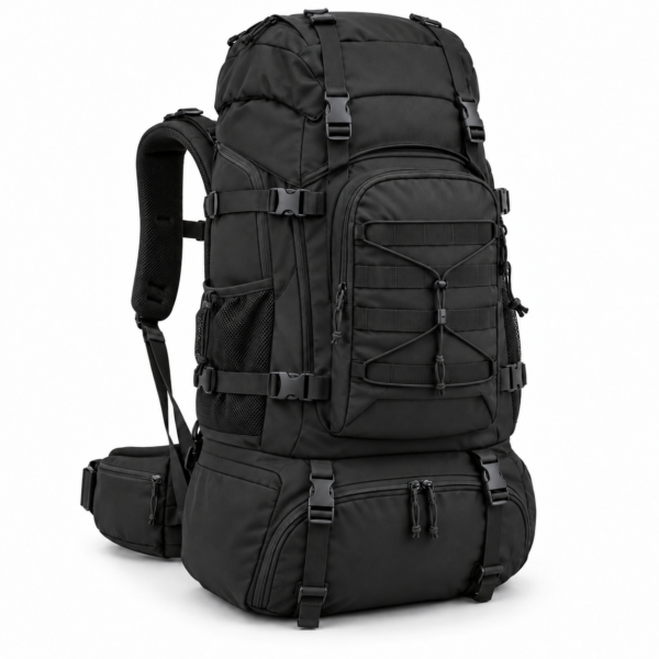 Custom Large Tactical Hiking Backpack with Bottom Compartment & Padded Hip Belt
