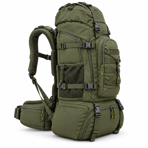Custom Large Tactical Hiking Backpack with Bottom Compartment & Padded Hip Belt